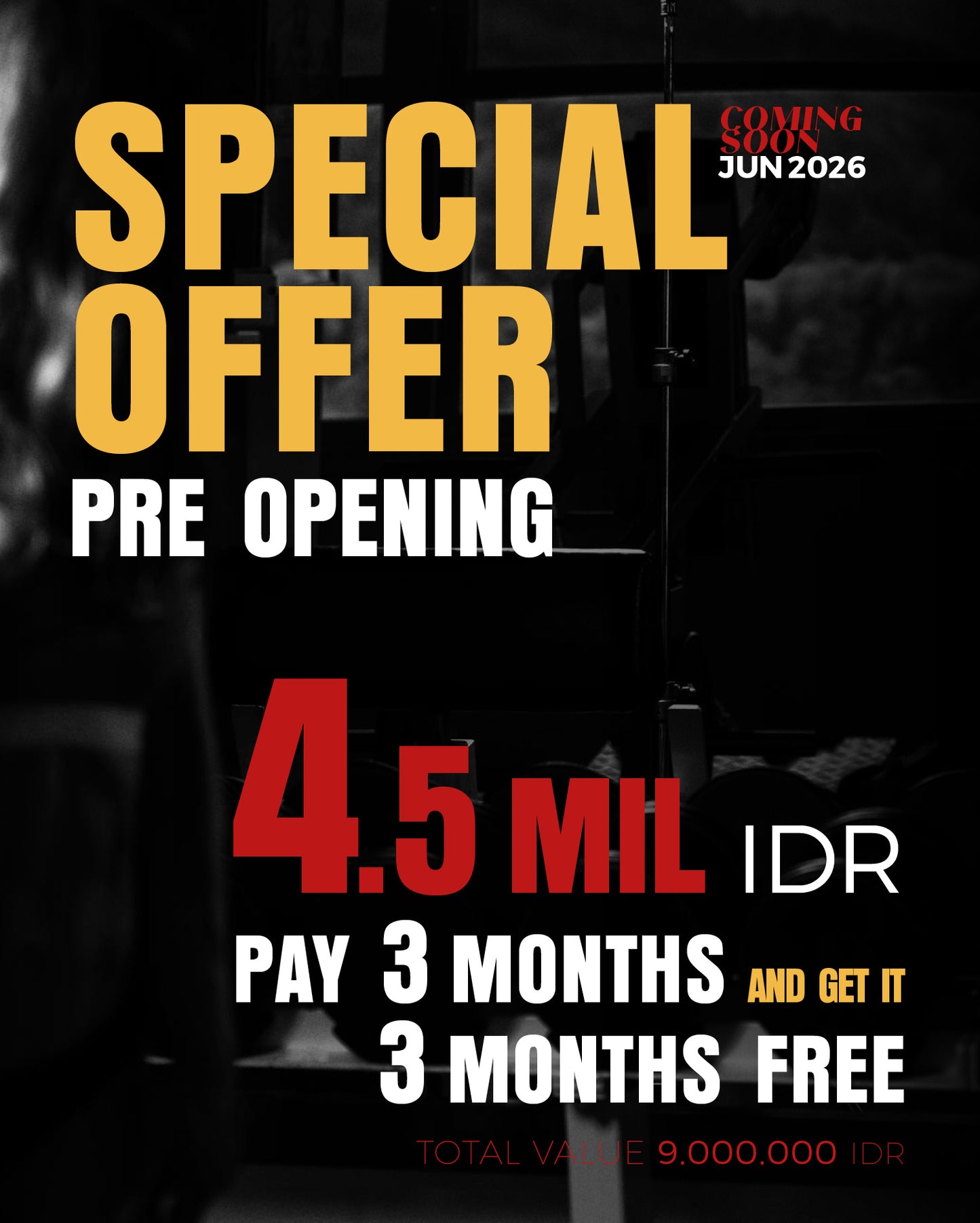PRE-OPENING OFFER: 3+3 MONTHS
